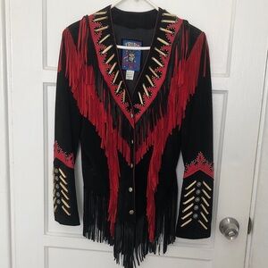 Tribe America Black and Red Fringe Custom Leather Jacket